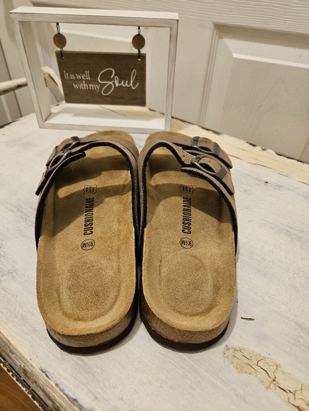 NWOT Genuine Leather Women’s Double-Buckle Suede Slide Sandals - Brown Size 9.5 - Picture 4 of 9